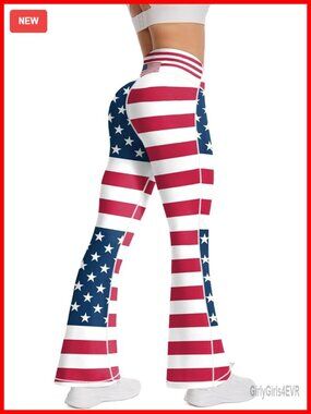 Patriotic High Waist Flare Yoga Pants Bell Bottom Leggings USA Flag